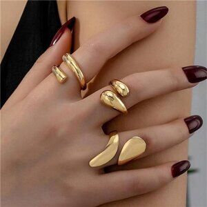 Chunky Gold & Silver Ring Set | 6-Piece Geometric & Teardrop Statement Rings